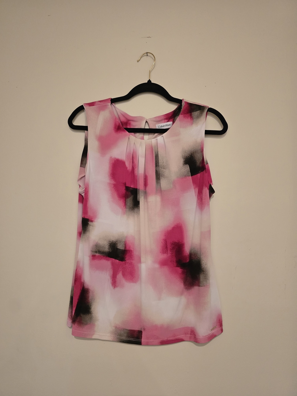 Calvin Klein Women’s Large Pink Abstract Print Sleeveless Blouse